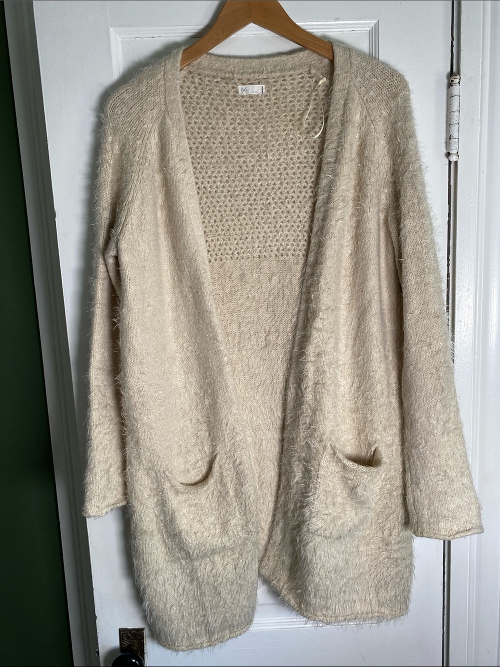Gentle Fawn Cozy Cream Open-Front Fuzzy Cardigan Sweater size small